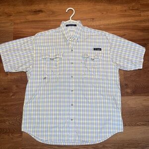 Columbia Blue and Yellow Casual Button Down Shirt